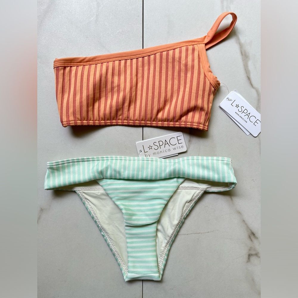 Nwt l*space Veronica axel one shoulder bikini ribbed set